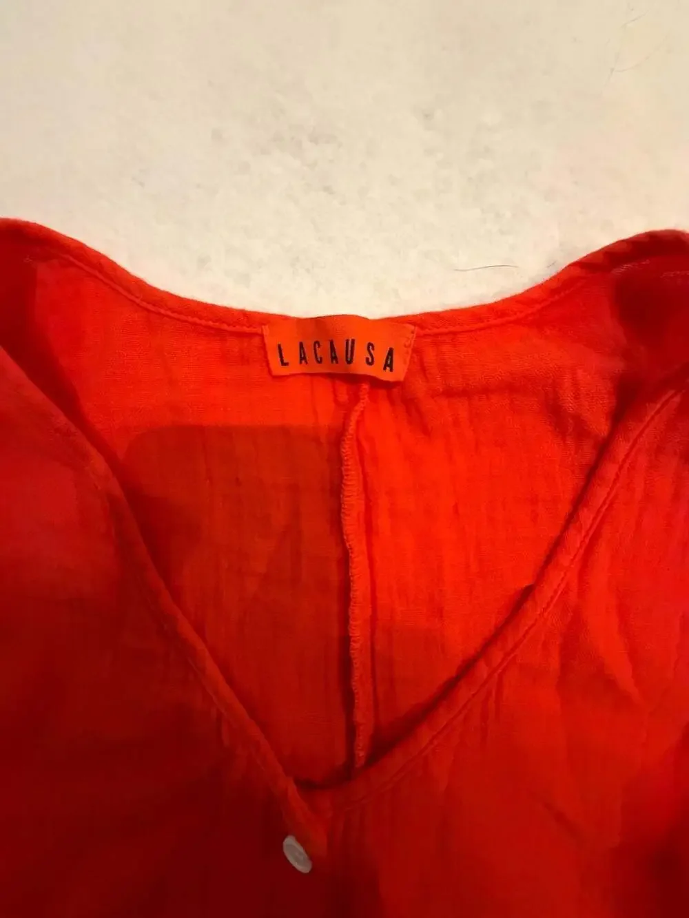 LACAUSA Red Cotton Gauze Button Front Tank Romper - Picture 2 of 3